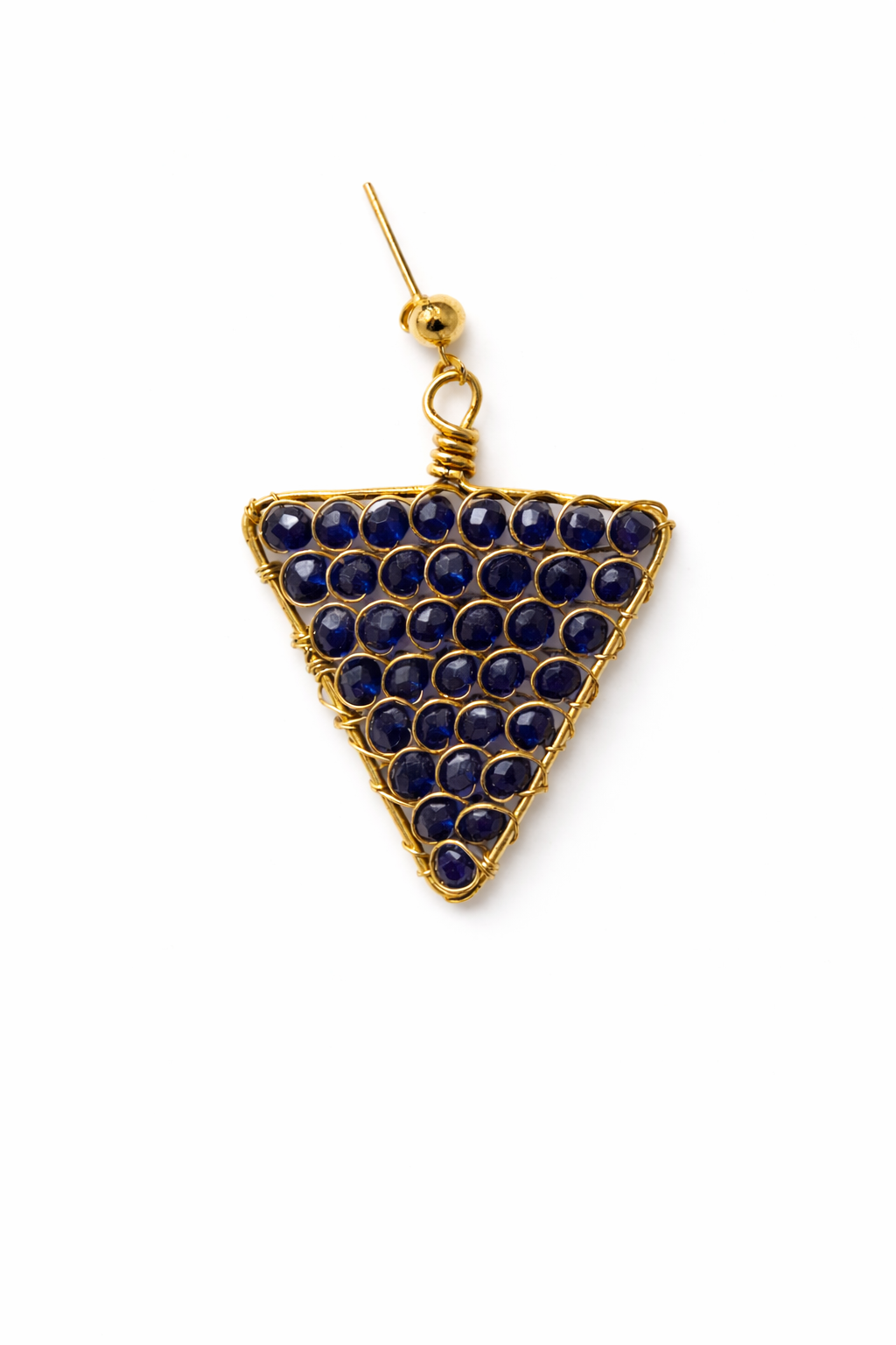 Handcrafted Blue Beaded Triangle Earrings