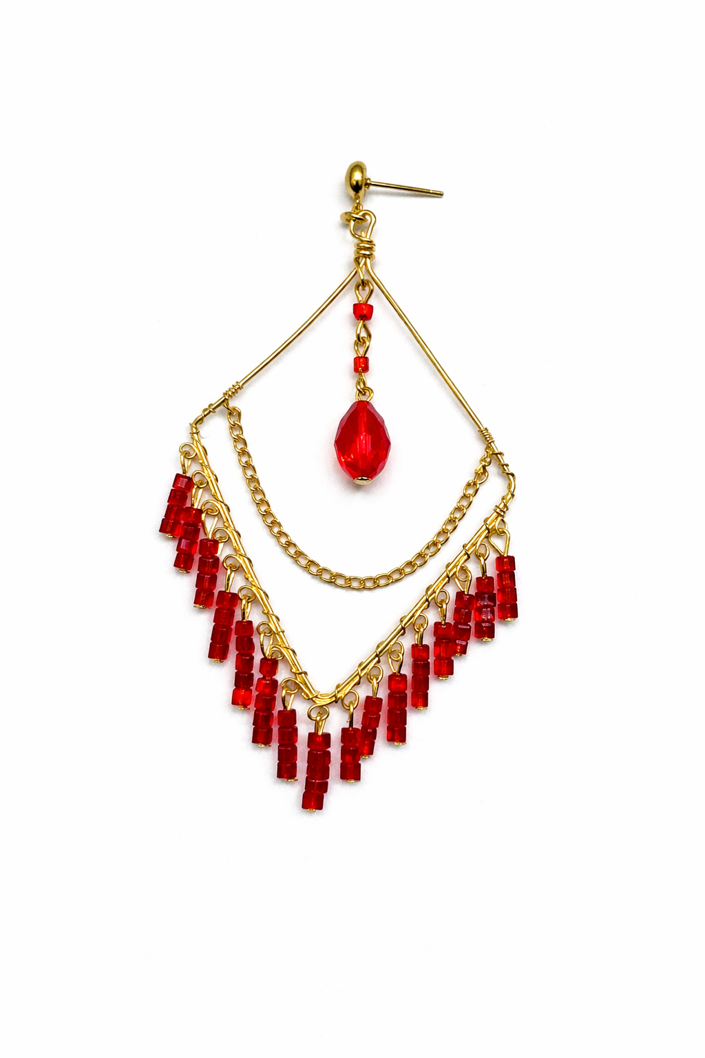 Handcrafted Red Beaded Layered Drop Earrings