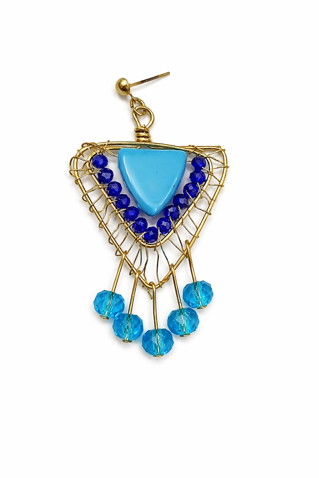 Handcrafted Blue Stone Triangle Drop Earrings