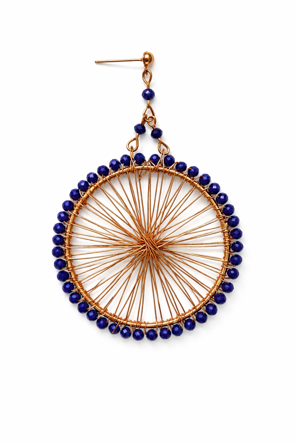 Handcrafted Blue Beaded Circular Wire Earrings