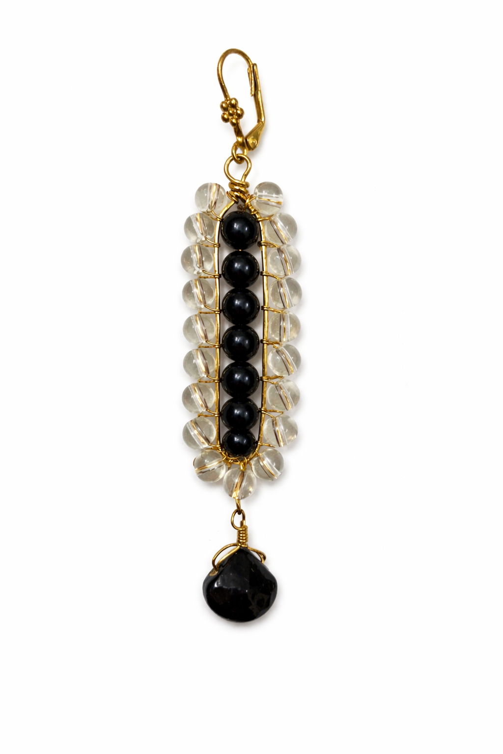 Handcrafted Black Beaded Linear Drop Earrings