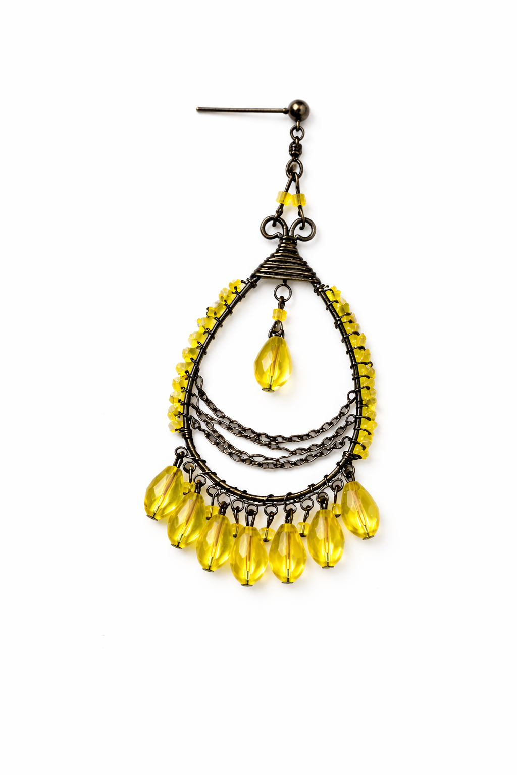 Handcrafted Yellow Crystal Layered Drop Earrings