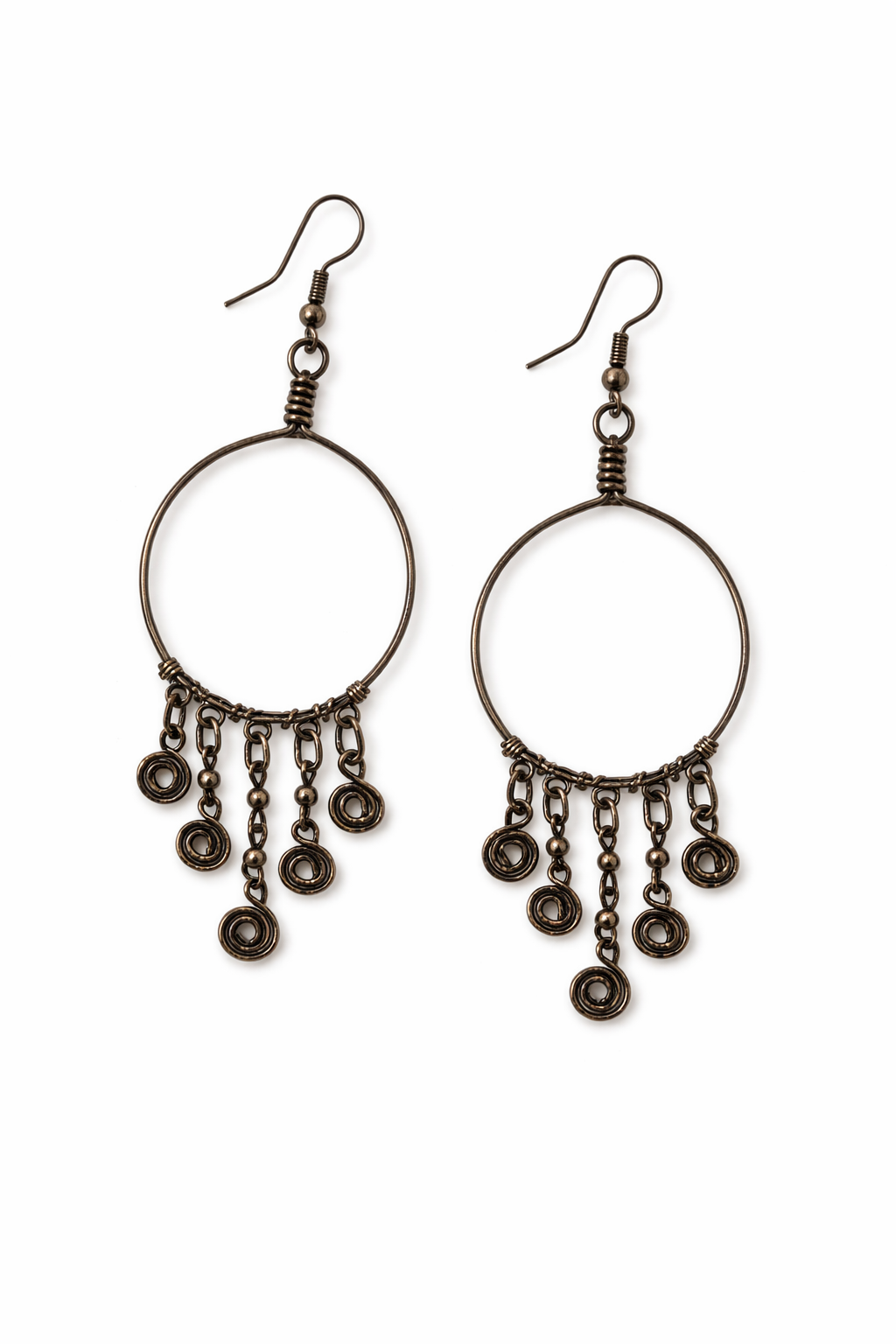 Handcrafted Hoop Drop Earrings with Spiral Charm
