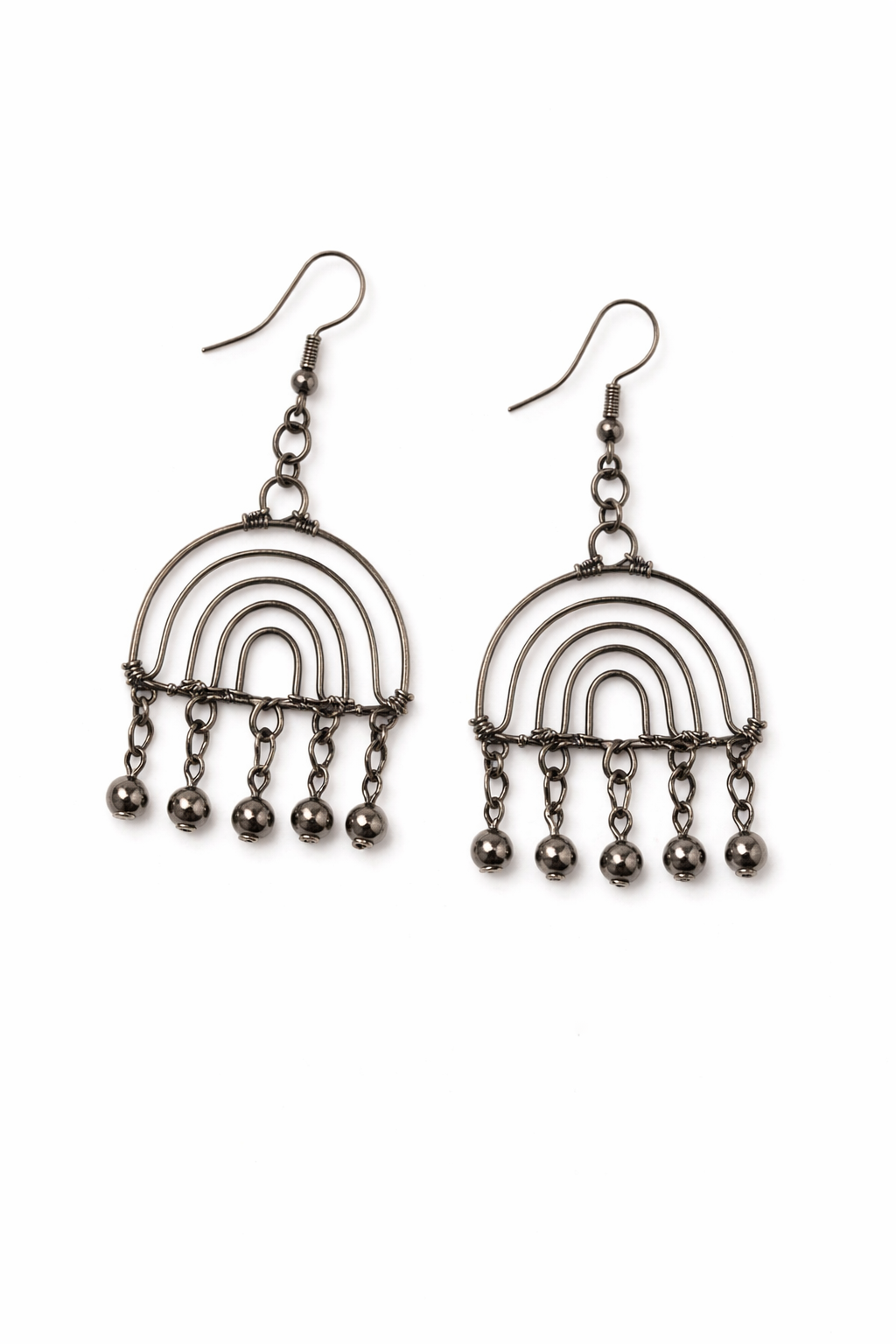 Handcrafted Arch Drop Earrings with Metal Bead Detailing