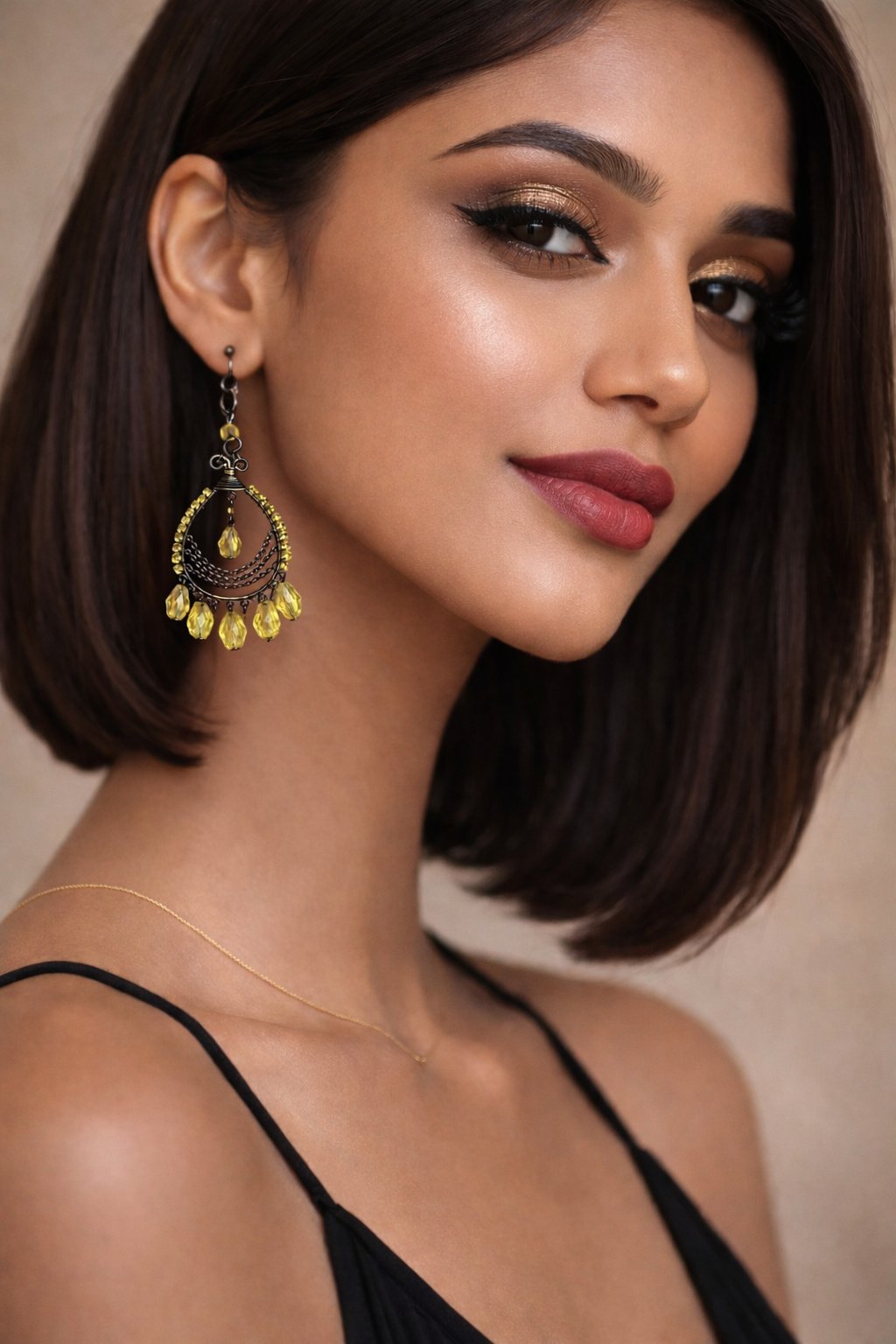 Handcrafted Yellow Crystal Layered Drop Earrings