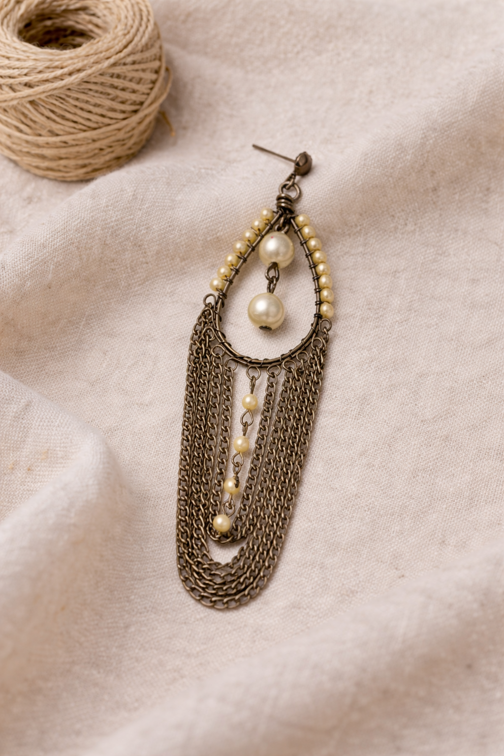 Handcrafted Pearl Chain Drop Earring