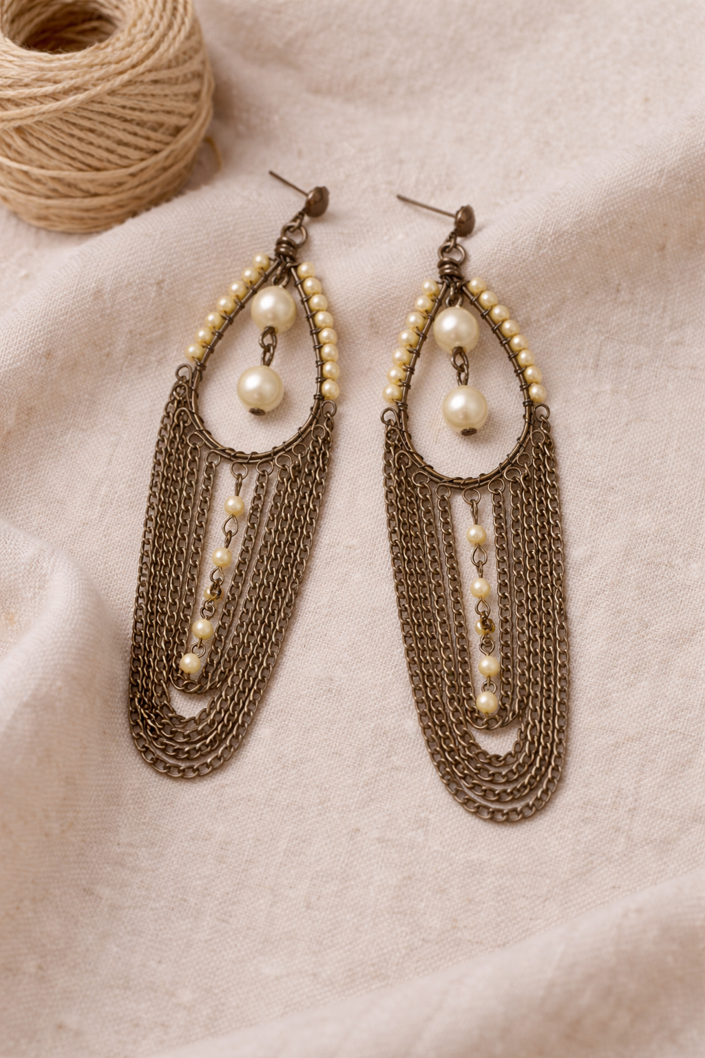 Handcrafted Pearl Chain Drop Earring