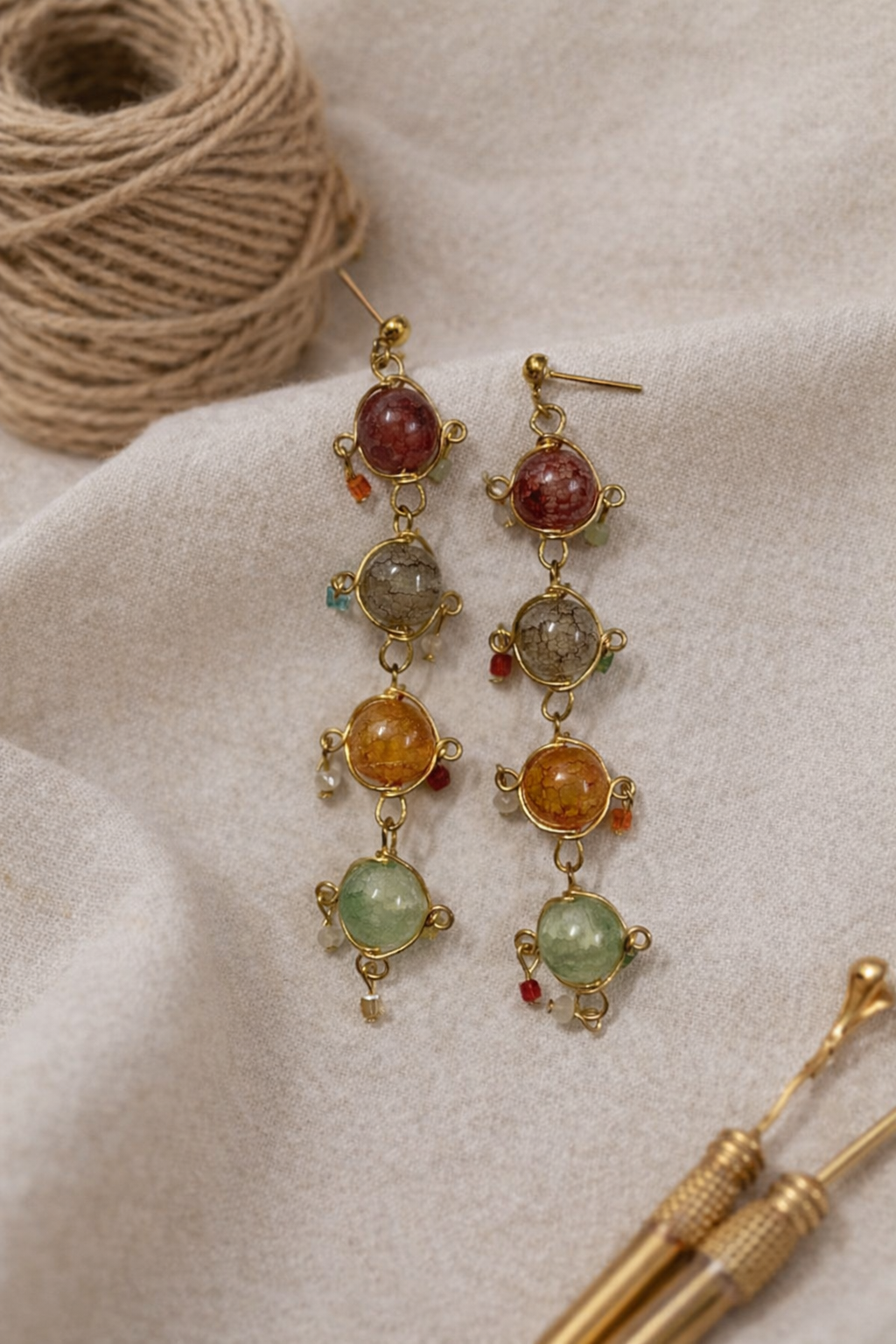 Handcrafted Multicolour Stone Drop Earrings