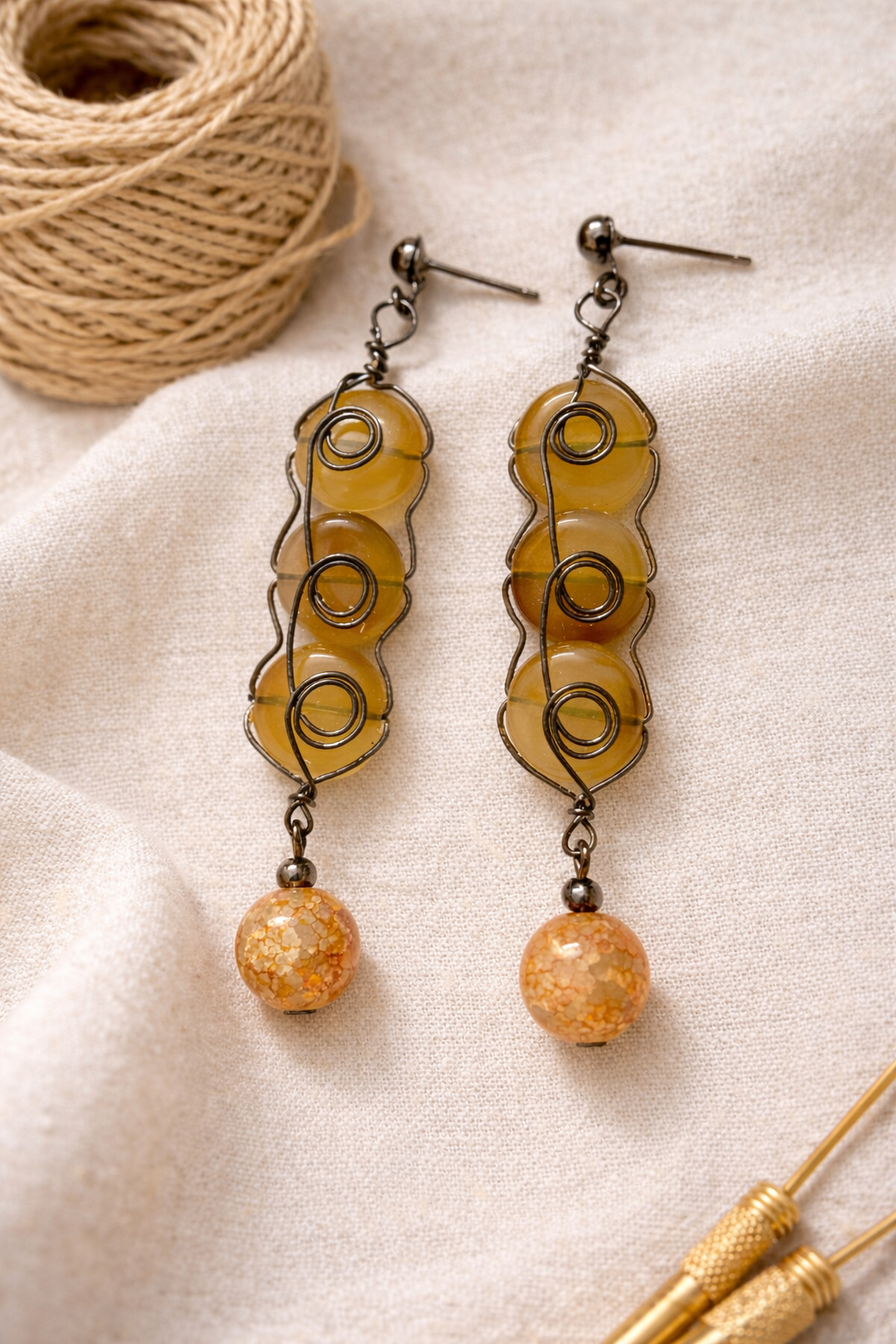 Handcrafted Yellow Stone Drop Earrings
