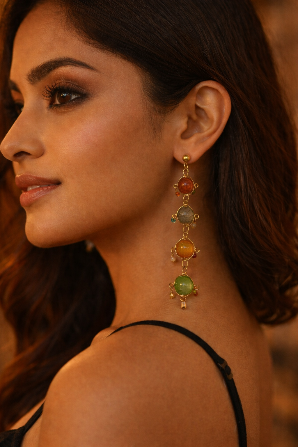 Handcrafted Multicolour Stone Drop Earrings