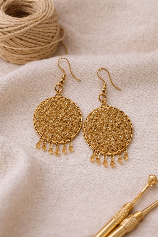 Handcrafted Gold Beaded Disc Earrings