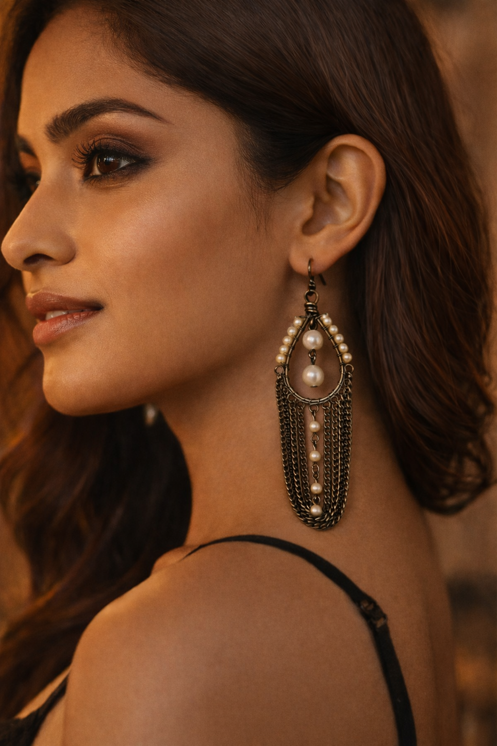 Handcrafted Pearl Chain Drop Earring