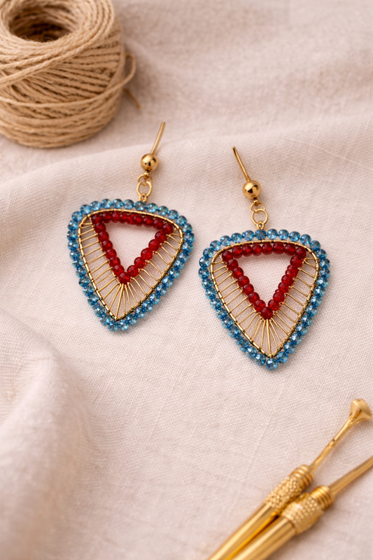 Handcrafted Beaded Triangle Drop Earrings