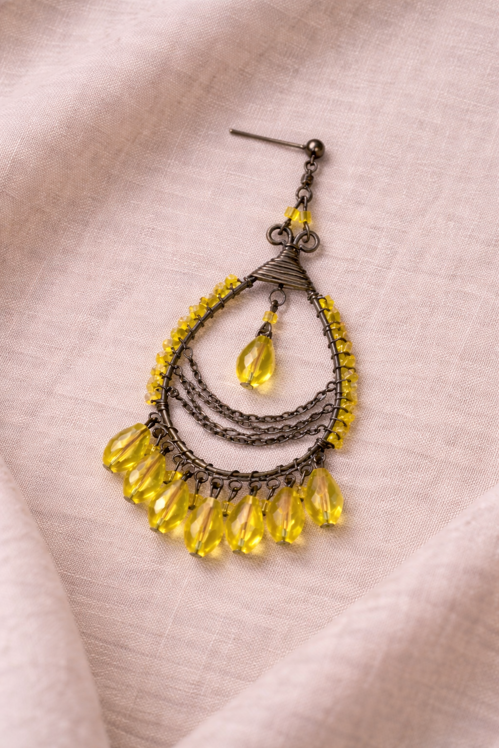 Handcrafted Yellow Crystal Layered Drop Earrings