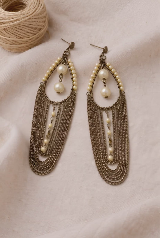 Handcrafted Pearl Chain Drop Earring
