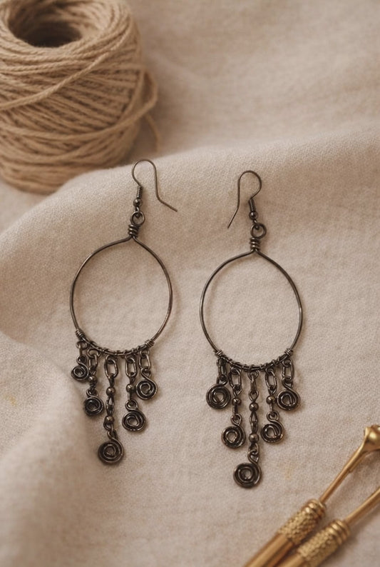 Handcrafted Hoop Drop Earrings with Spiral Charm