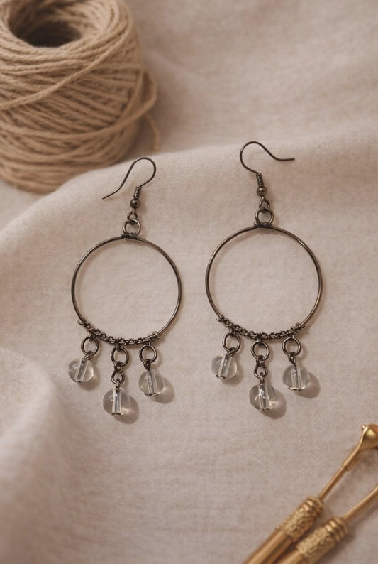 Minimal Hoop Drop Earrings with Clear Bead Accents