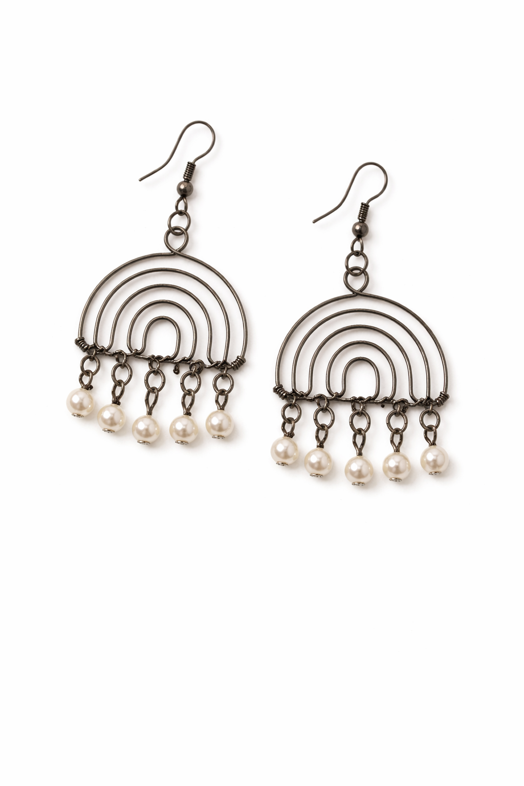 Handcrafted Arch Drop Earrings with Pearl Accents