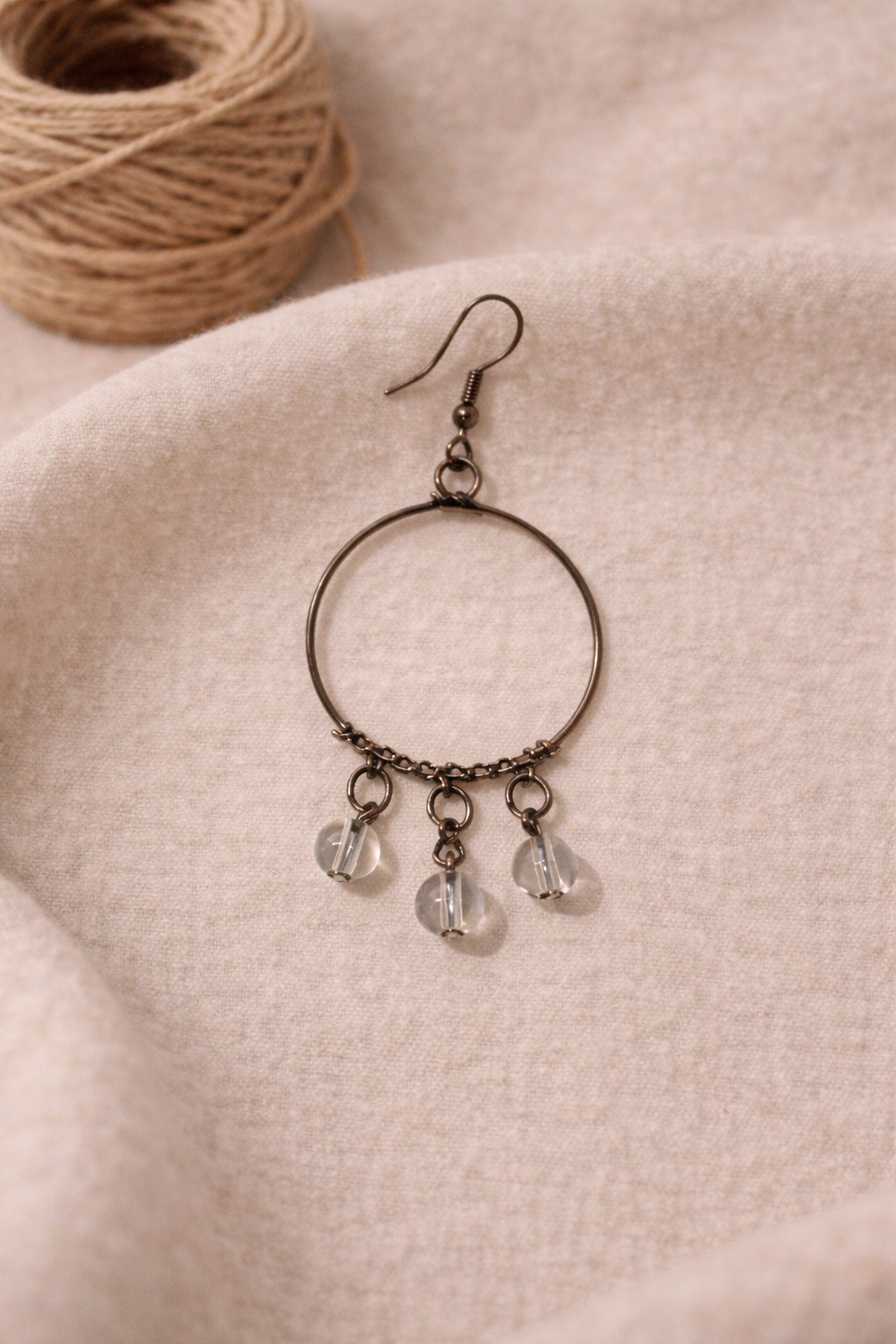 Minimal Hoop Drop Earrings with Clear Bead Accents
