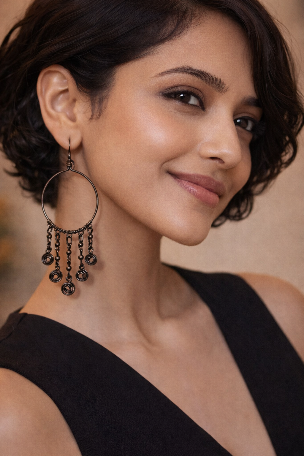 Handcrafted Hoop Drop Earrings with Spiral Charm