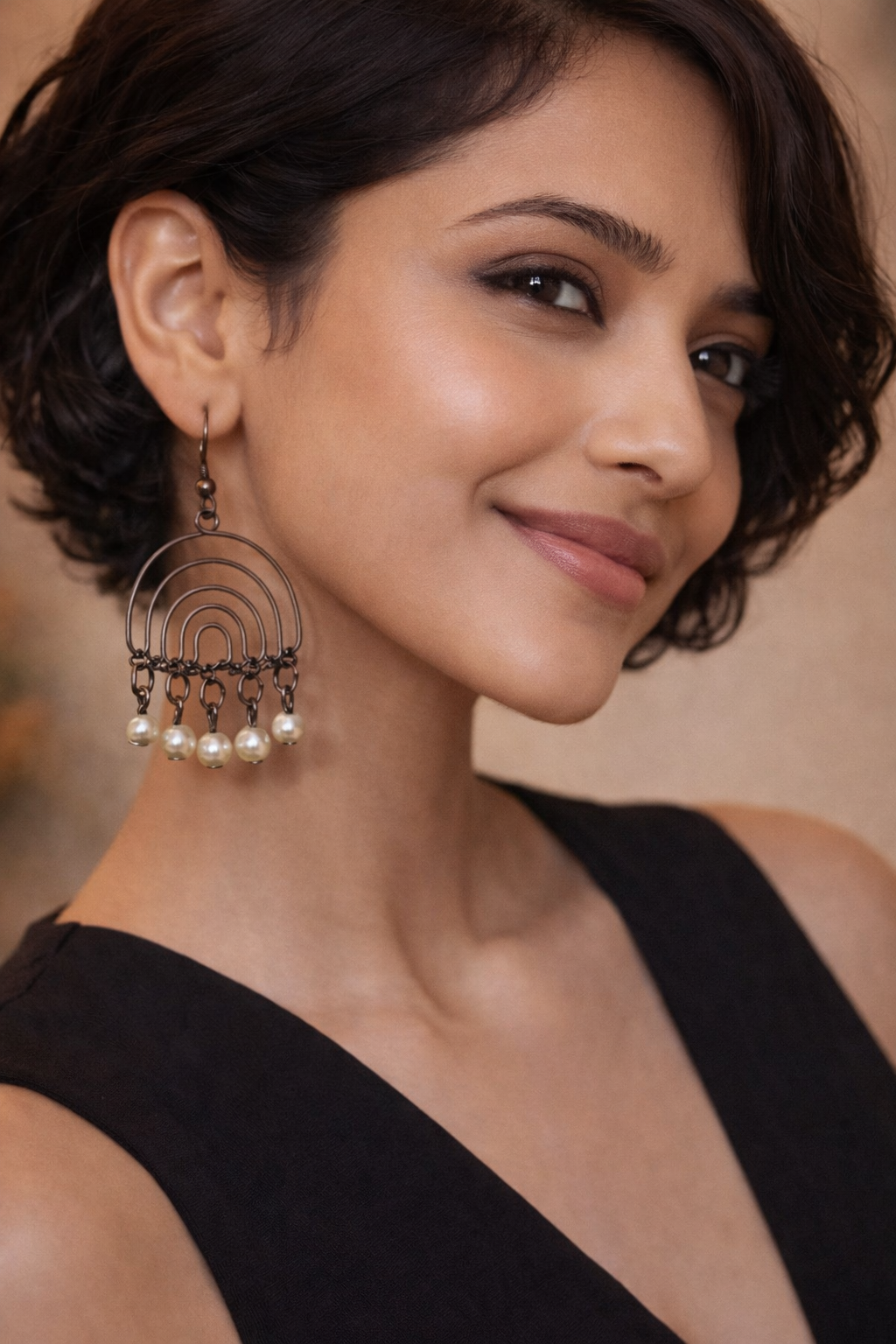Handcrafted Arch Drop Earrings with Pearl Accents