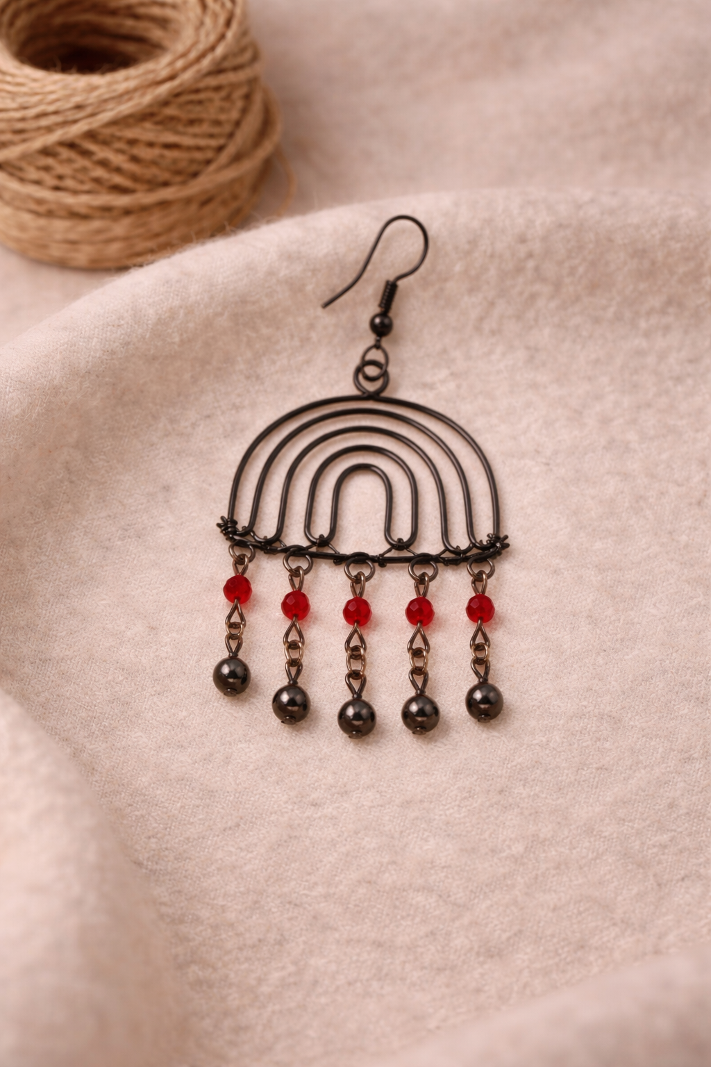 Handcrafted Arch Drop Earrings with Bead Accents