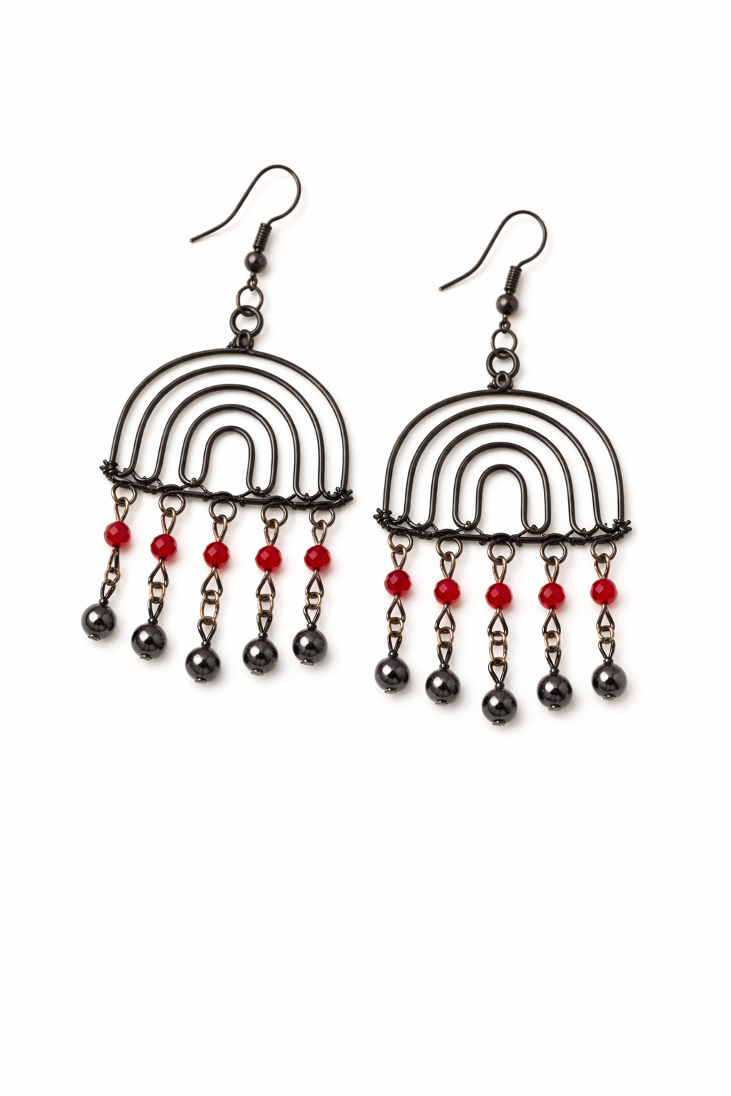 Handcrafted Arch Drop Earrings with Bead Accents