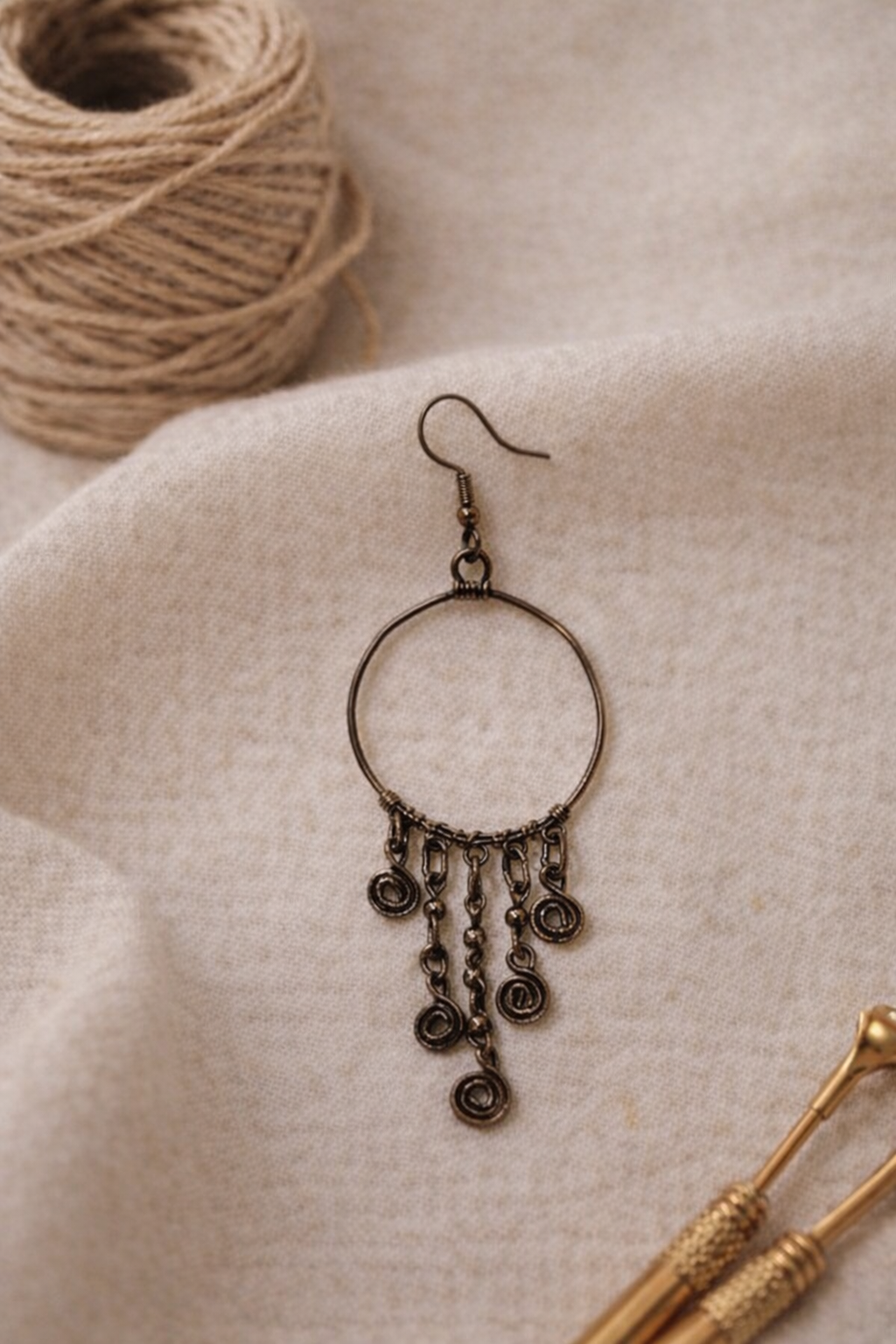 Handcrafted Hoop Drop Earrings with Spiral Charm