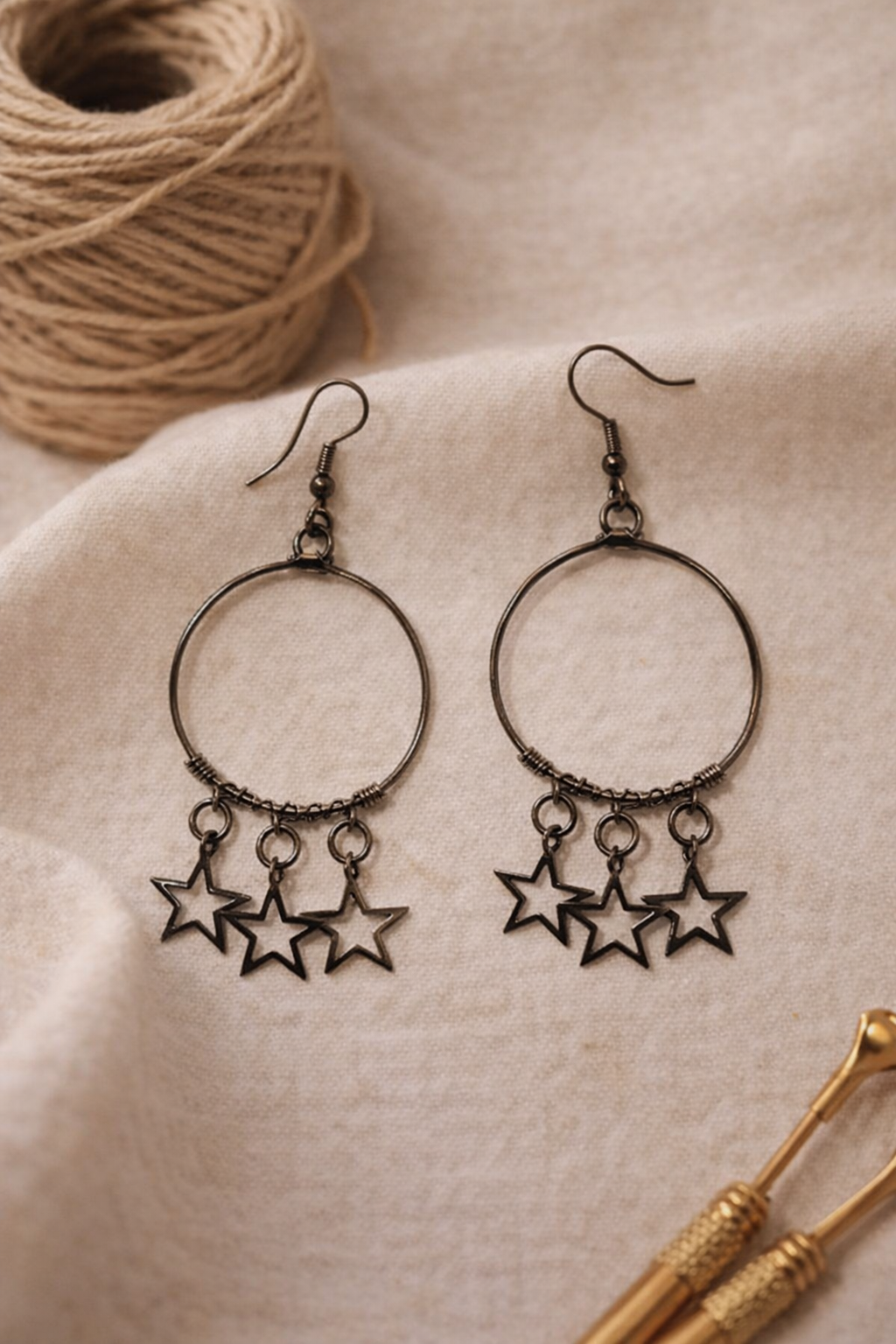 Star Charm Hoop Drop Earrings