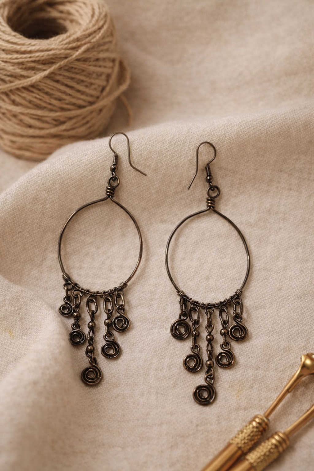 Handcrafted Hoop Drop Earrings with Spiral Charm
