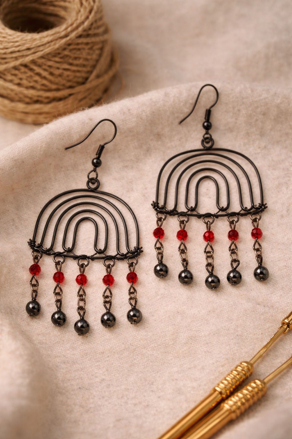Handcrafted Arch Drop Earrings with Bead Accents