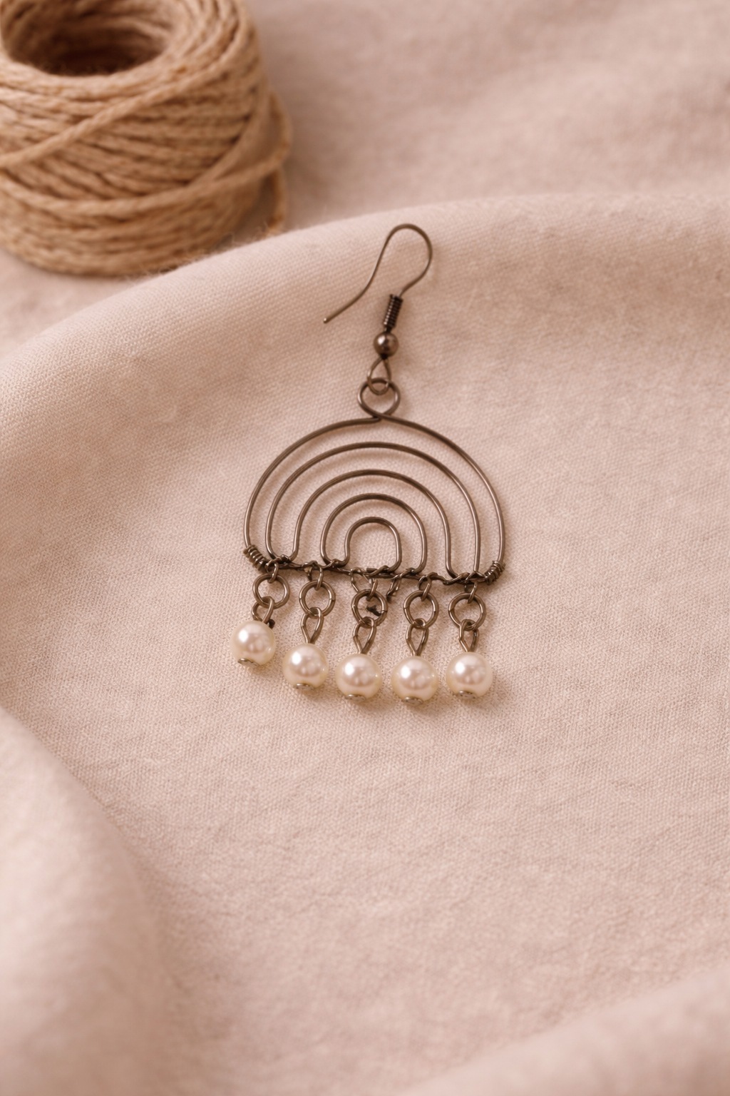 Handcrafted Arch Drop Earrings with Pearl Accents