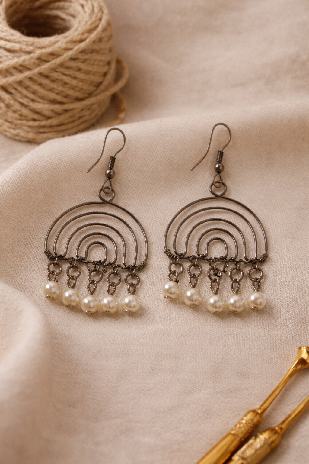 Handcrafted Arch Drop Earrings with Pearl Accents