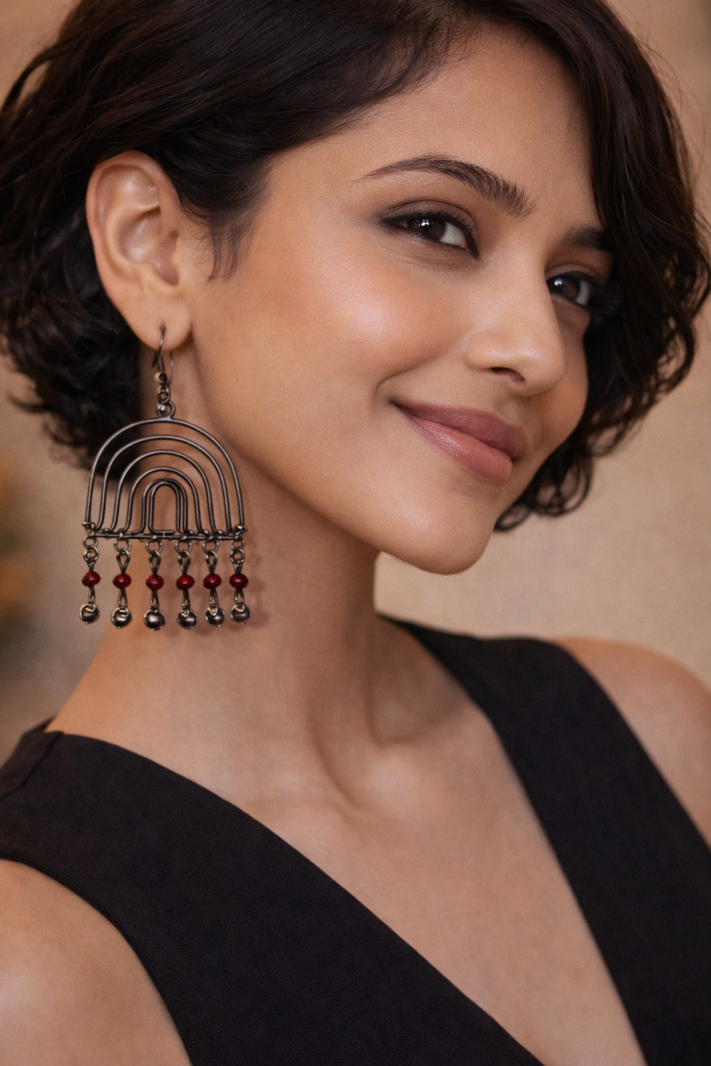 Handcrafted Arch Drop Earrings with Bead Accents