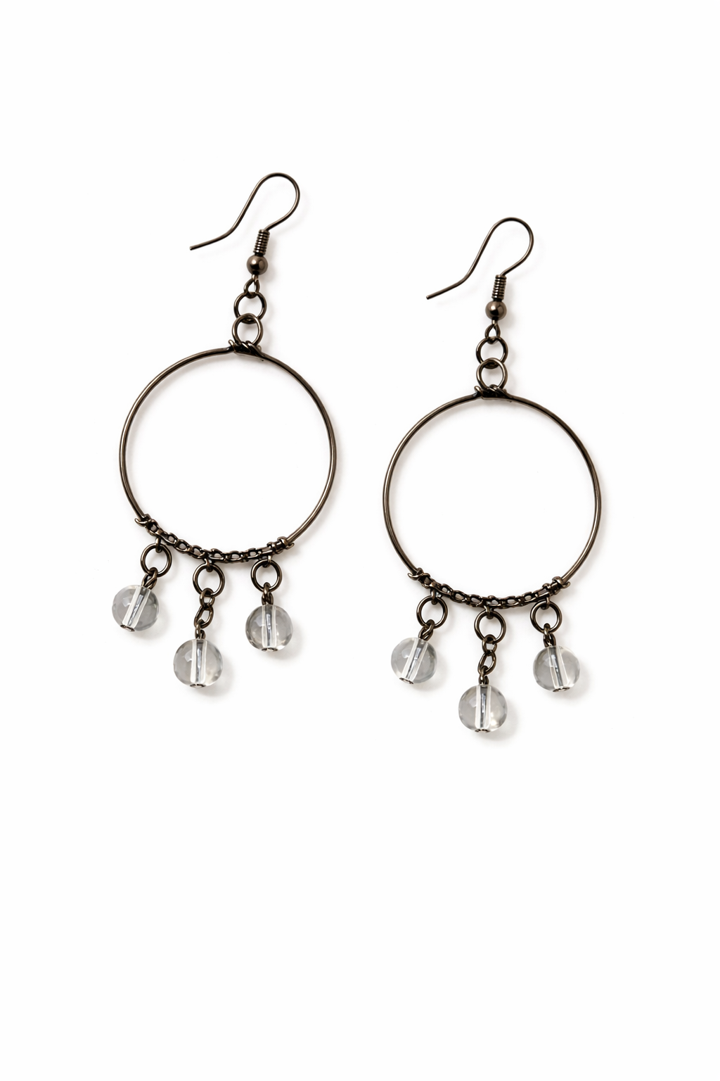 Minimal Hoop Drop Earrings with Clear Bead Accents